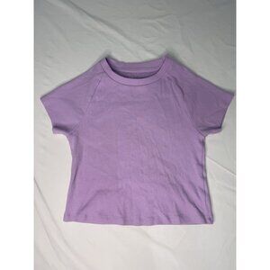 Women’s AERIE Cropped Ribbed Tee Shirt SMALL Lavender Purple